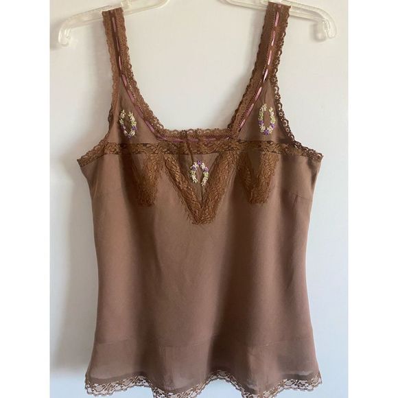 Odille Tops - Sale! Odille Camisole Tank Ribbons Floral Embroidery Brown Sz 10 Anthropologie